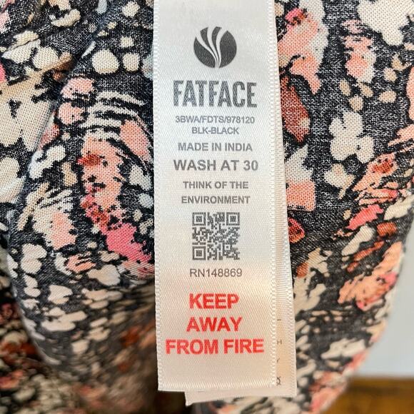 FatFace Fern Shirred Black Floral Print Sz 14 Long Sleeve Spring Long Midi Dress - Picture 11 of 12